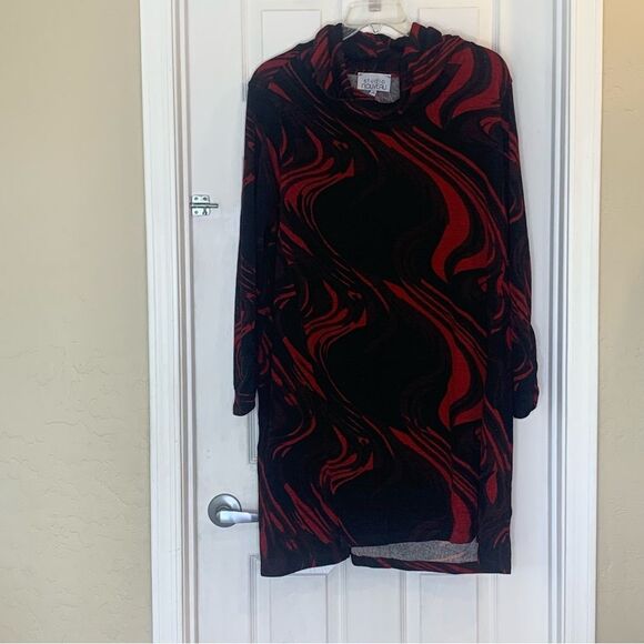 Studio Nouveau Printed Knit 3/4 Ruched Sleeve Pocket Detail Turtleneck Dress 1X - Picture 2 of 12
